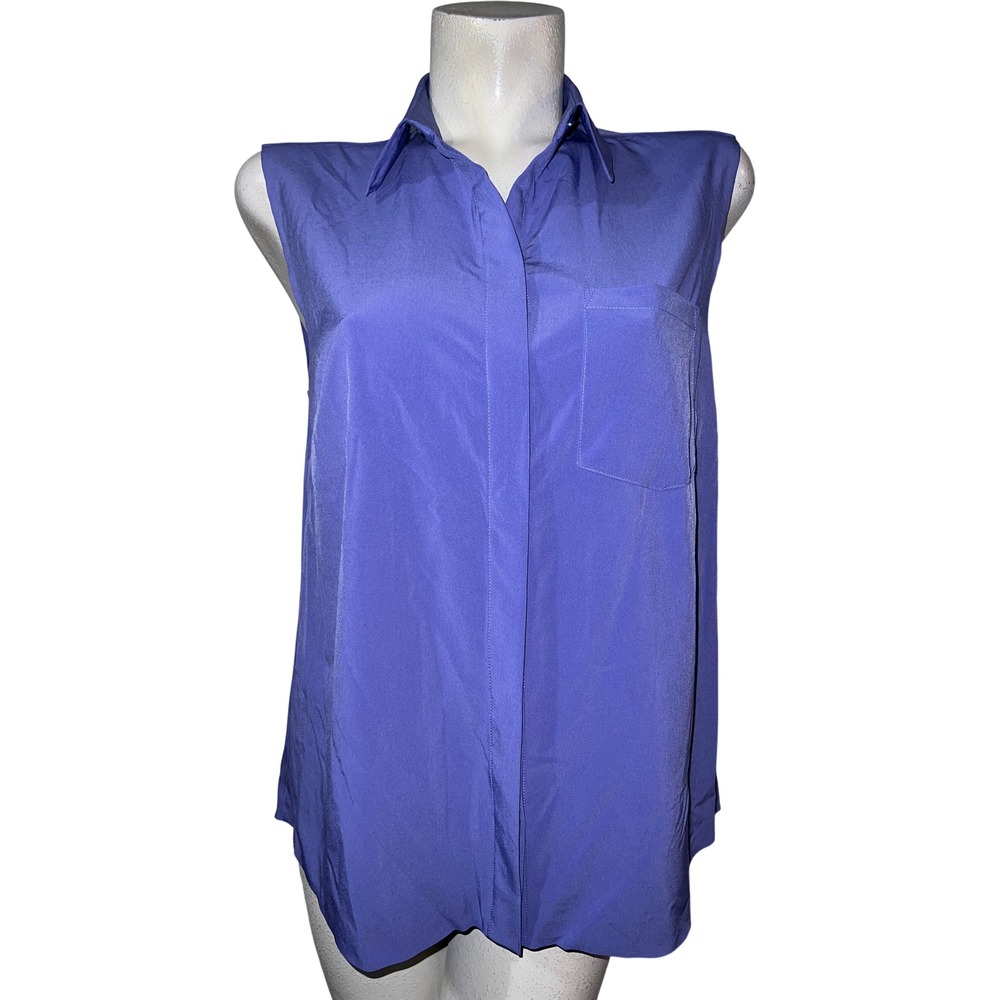 Athleta Top Womens Size M Purple Sleeveless Button Down Shirt Pocket Blouse